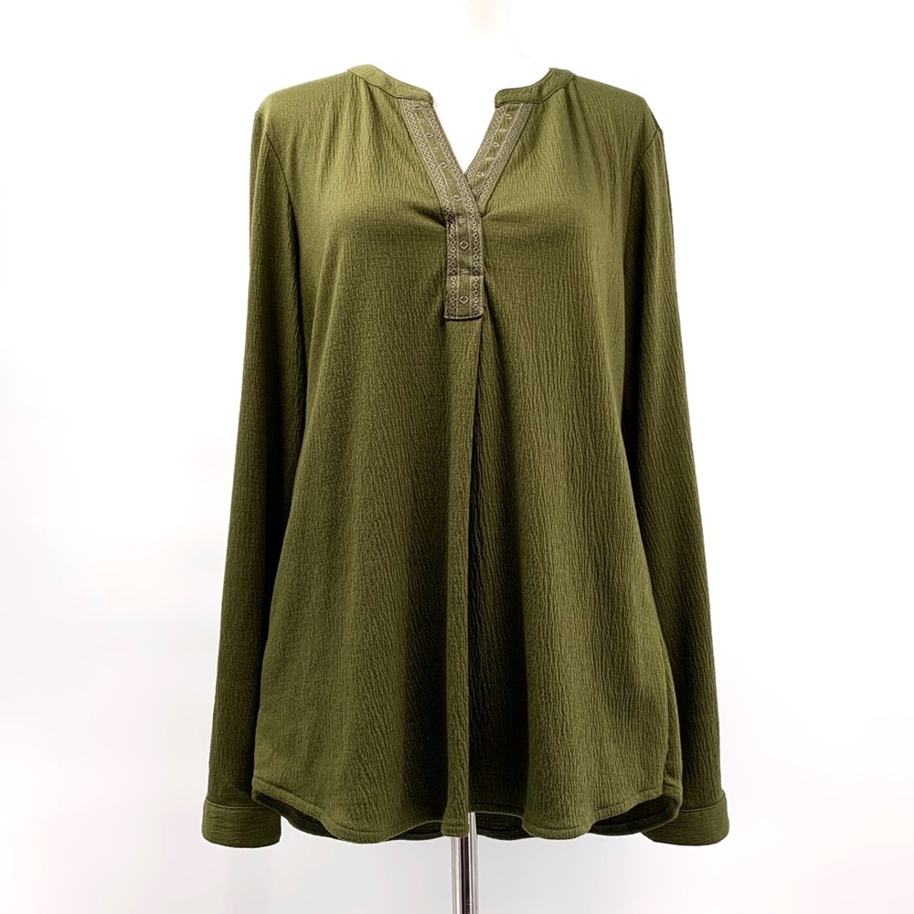 Olive Green Westport Long Sleeve Popover Top Size M